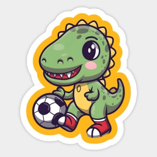 Cute baby dinosaur playing football Sticker